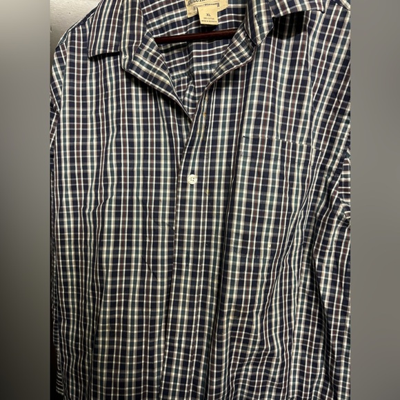 Duluth Trading XL Wrinkle Fighter Button Up L/S Blue Plaid Cotton Shirt - Picture 3 of 4